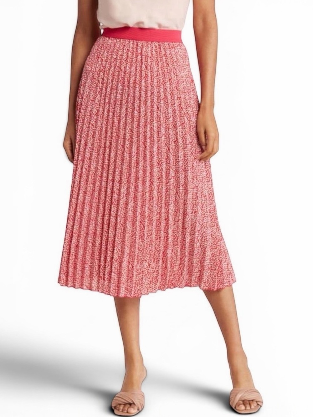 Vince Camuto Pleated Pink Abstract Design Elastic Waist Midi Skirt Size XXL